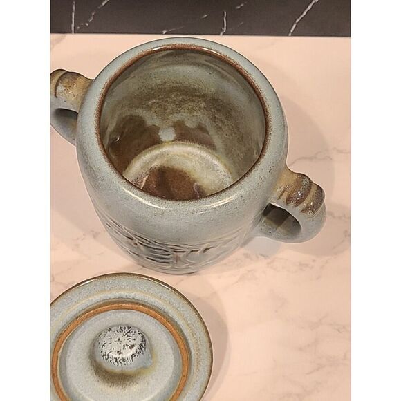 Vintage Frankoma Pottery Mayan Aztec Blue/Green Creamer 7A & Lidded Sugar 7B - Picture 5 of 8